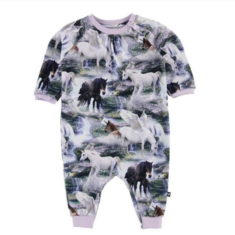 Molo Kids Molo Francine Bodysuit in Lilac Mythical Creatures print size 62